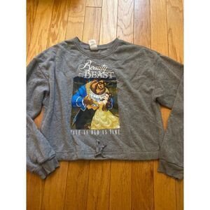 Disney women's grey Beauty and the Beast graphic cropped pullover sweater sz med